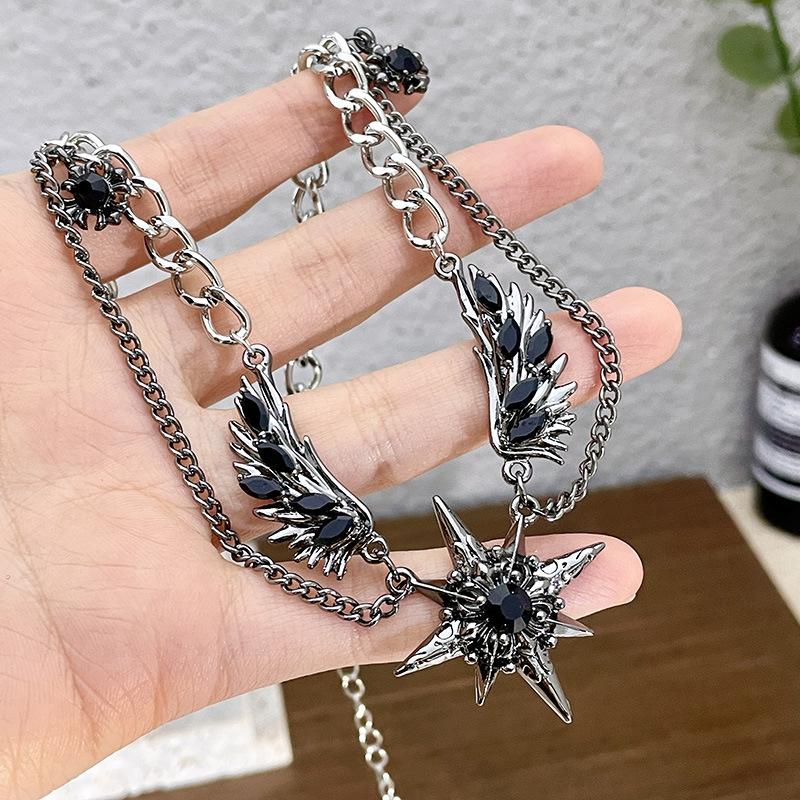 Men's Wing Pendant Necklace – 316L Stainless Steel Chain with CZ Stone, Modern Street Style Jewelry Gift for Boyfriend