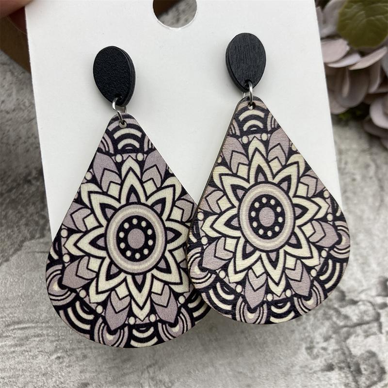 Bohemian Big Water Drop Wooden Earrings for Women Vintage Unique Design Colorful Printed Ethnic Earring Female Jewelry