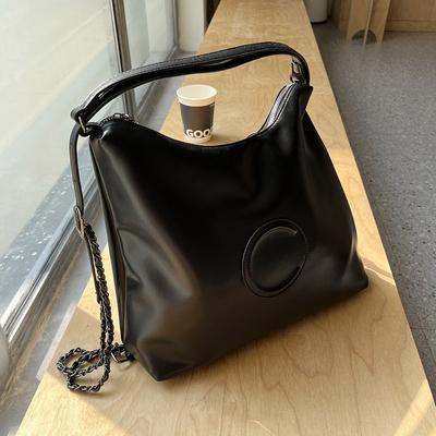 Sac fourre-tout en cuir souple pour femme, nouvelle collection automne 2024, grande capacité, simple, bandoulière, sac à dos avec chaîne