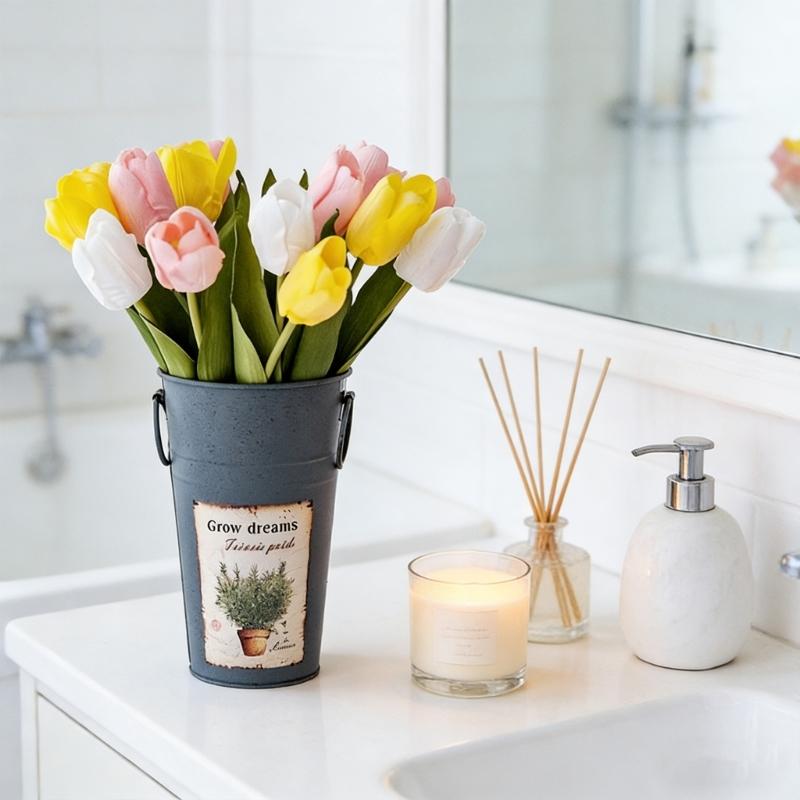 Galvanized Metal Vases for Flowers Farmhouse Decorative Flower Bucket with Handle Rustics French Tin Planter Bucket