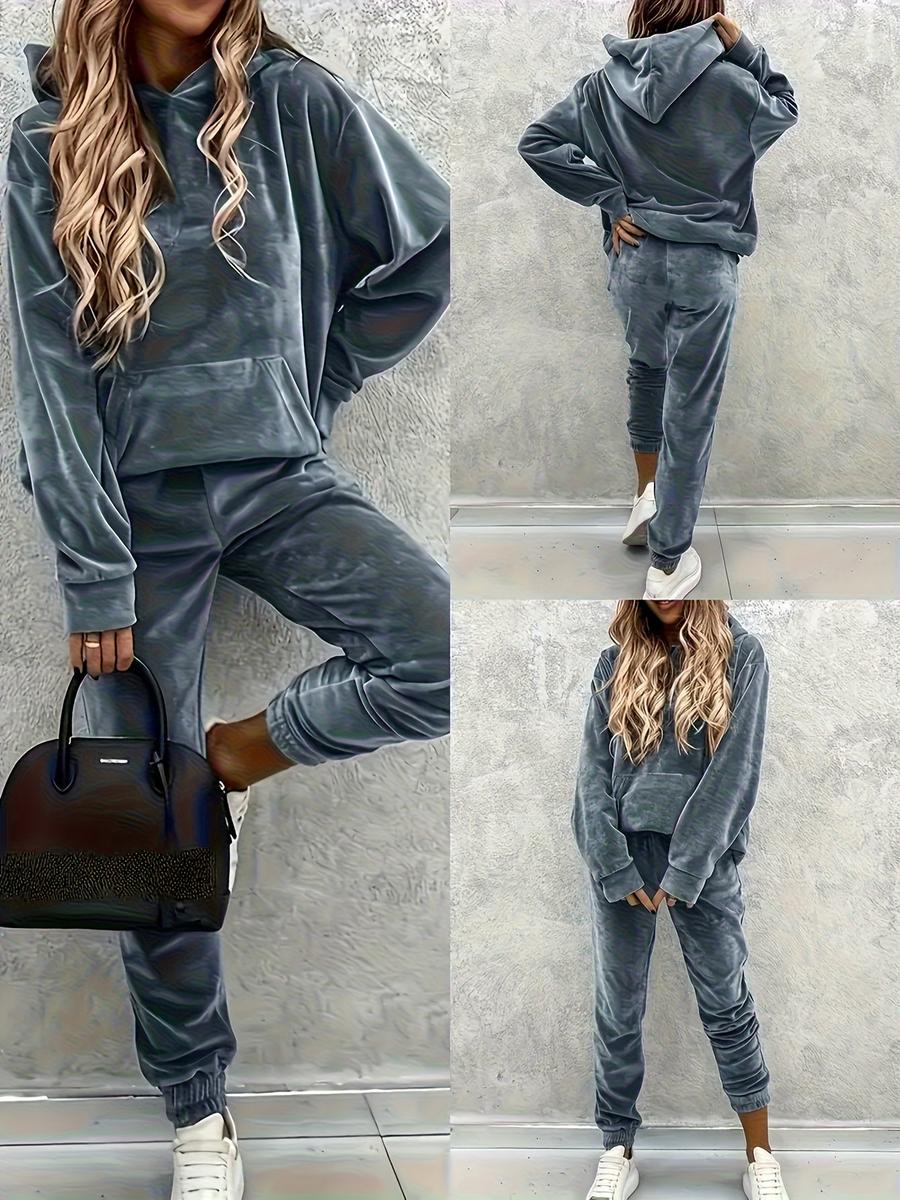 

Осенне-зимний новый велюровый повседневный комплект с длинным рукавом, женская одежда S серый