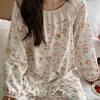 Autumn and winter new cotton double-layer yarn soft lace floral women's loungewear long-sleeved trousers star language star wish rice