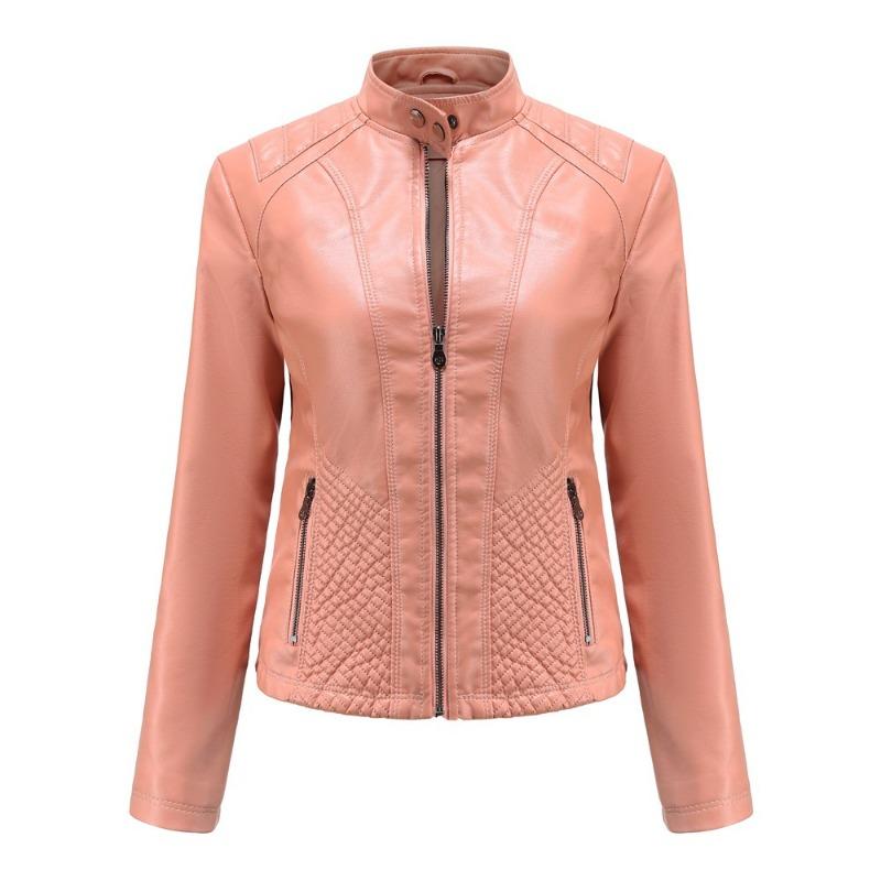 Autumn and Winter New Casual Leather Jacket Women's Simple Trend Thin Jacket Long Sleeve Motorcycle Jacket Women's Clothing
