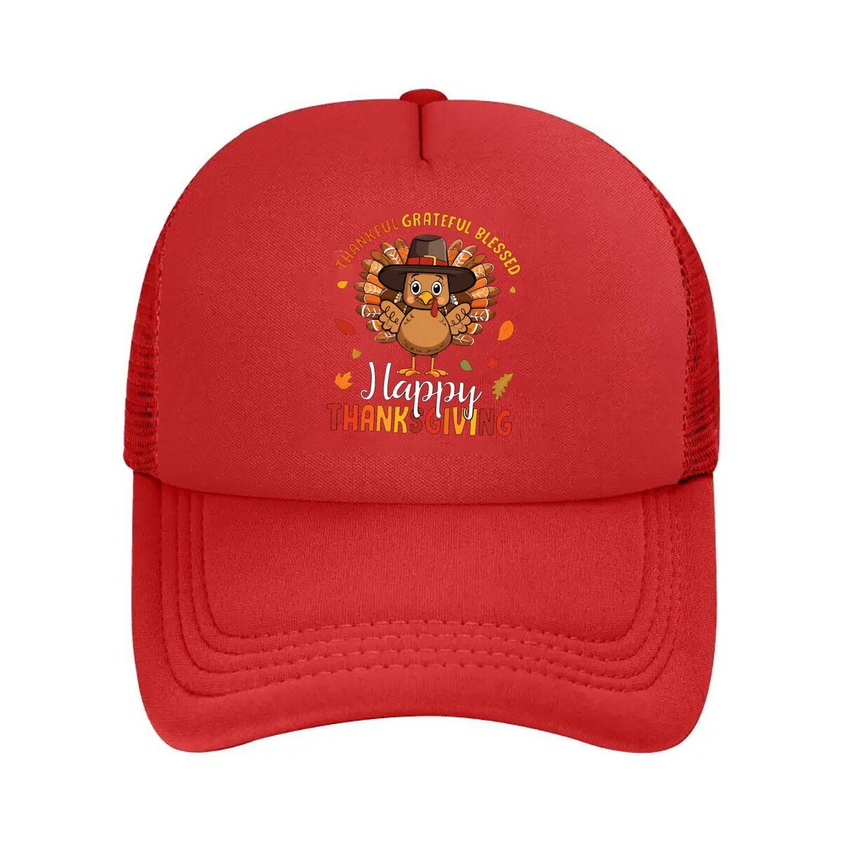 Happy Thanksgiving Cartoon Turkey  Mesh Baseball Cap Hip Hop Adjustable