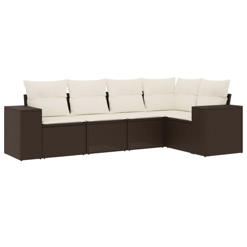 Vidaxl 5-Cz. Garden Furniture Set With Cushions, Brown, Poly Rattan