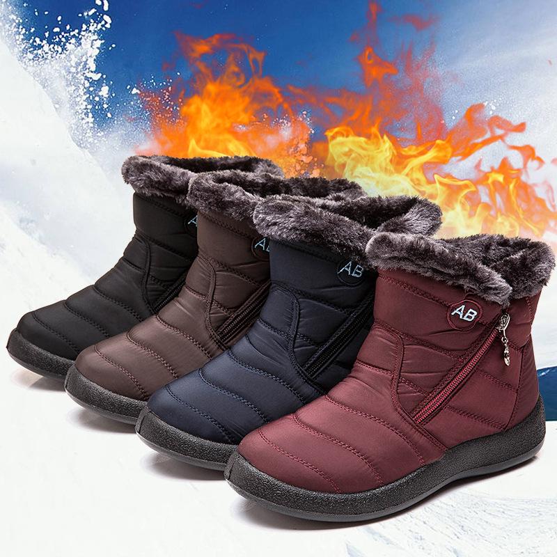 Stiefel Frau Schnee Freizeitschuhe Damen Reißverschluss Damenschuhe Leicht Wasserdicht Mittelhohe Stiefel Mode Winterstiefel Botas Mujer