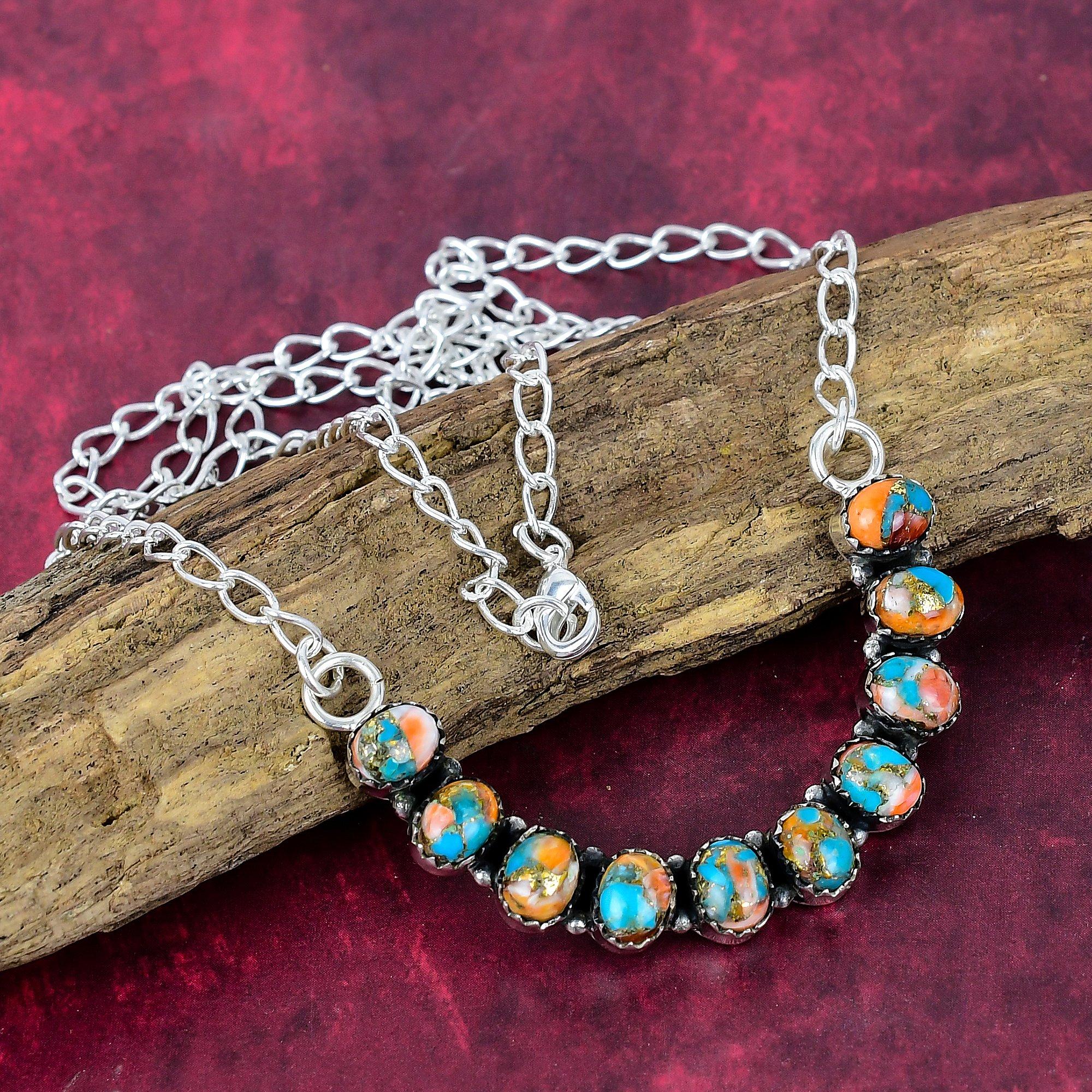 

Orange Spiny Oyster 925 Solid Sterling Silver Necklace, Handmade Gemstone Jewelry Necklace, For Memorial Day