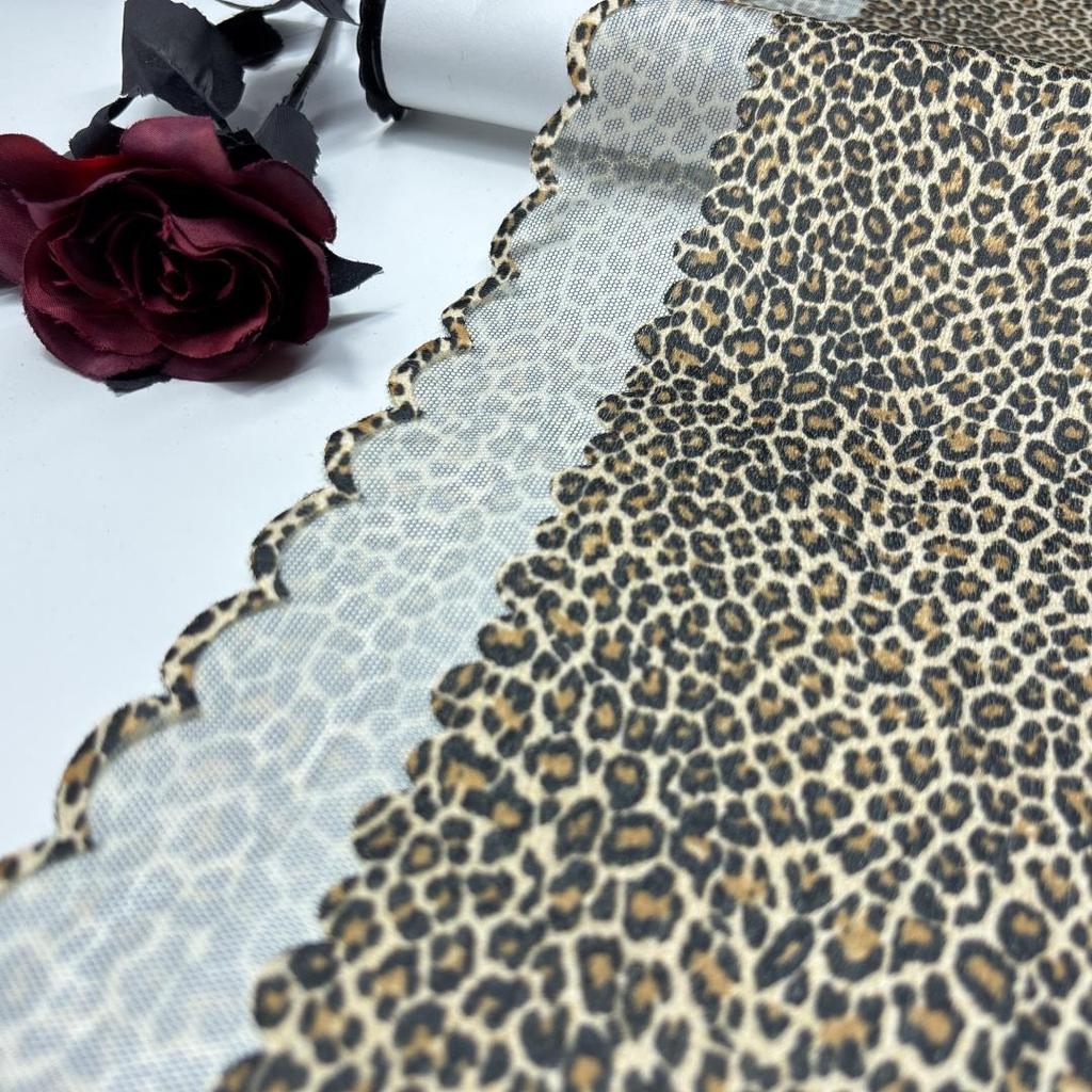 Leopard Printed Net Embroidered Lace, 1m X 19cm, Non-stretch Embroidery Lace Trim for Lingerie, Bra, Underwear, Dress, Garment, Sewing & Crafting