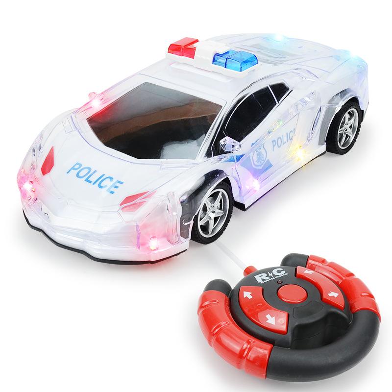 Children'S Electric Wireless Remote Control Police Car, Four-Way Rechargeable 3D Colorful Light Boy Toy Sports Car