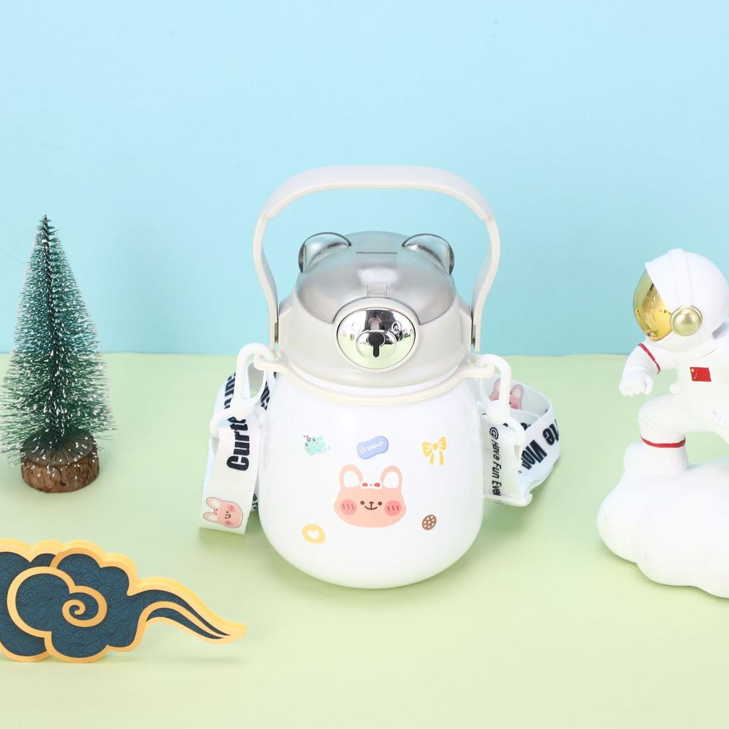 316 Stainless Steel Children's Thermos Cup Portable Strap Portable Straw Cup Pot for Boys and Girls.