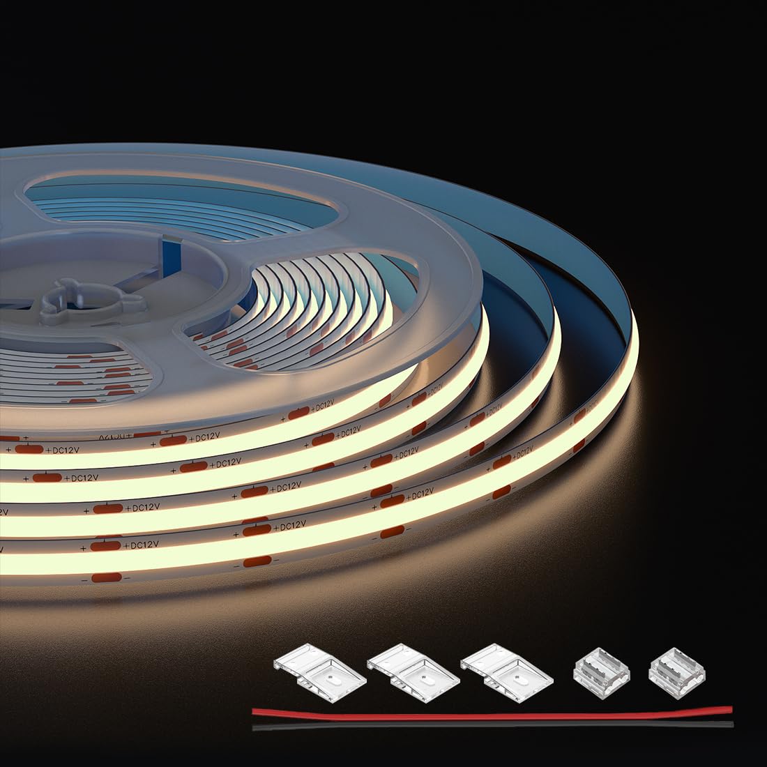 

FCOB COB LED Strip Light, Daylight White, 4000K, 320 LEDsm, 5M, Flexible, 8mm Wide, DC12V, 8Wm, Dimmable, Transformable, Cuttable, Energy-Saving,