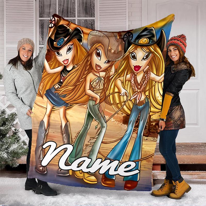 Personalized Custom Name Blanket - Bratz Print Design,Blanket for Sofa,Bed,Travel,Camping - Soft and Warm, Great Gift