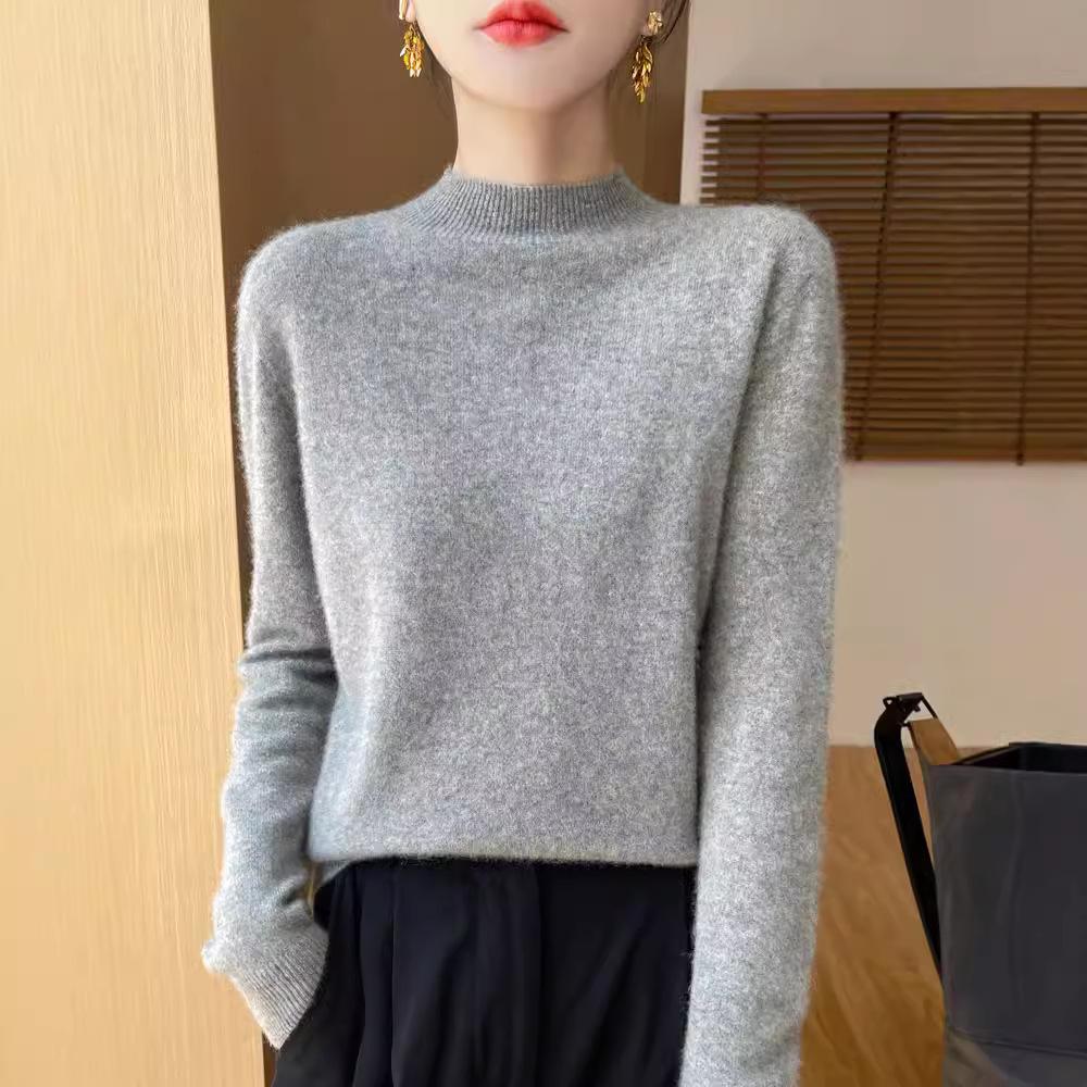 Half Turtleneck Wool Sweater Pullover Solid Colour Bottoming Sweater Knit Sweater for Women