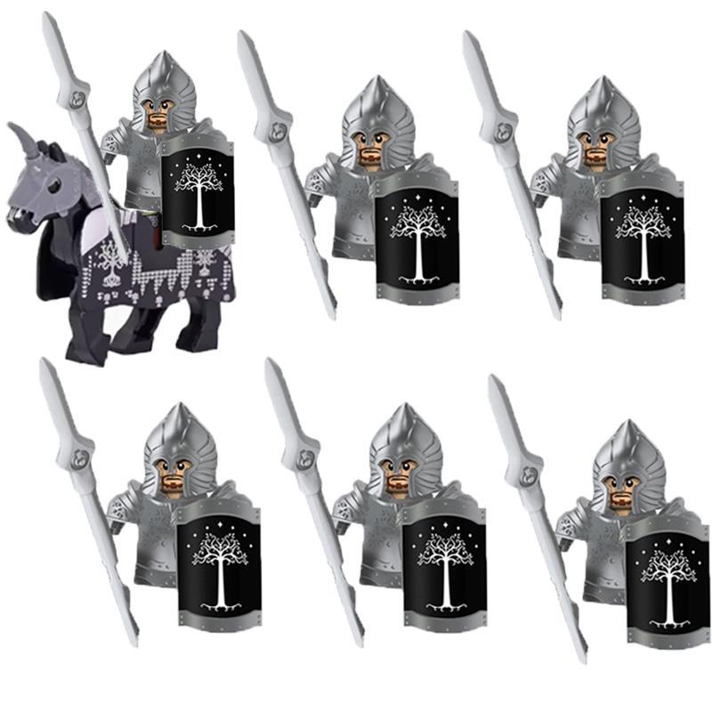 MOC Středověké Vojenské Stavební Kostky Elfský Bojovník Ork Rohan Gondor Rytíř Sada Postav Zvířecí Armáda Zbraň Luk Kuše Hračka