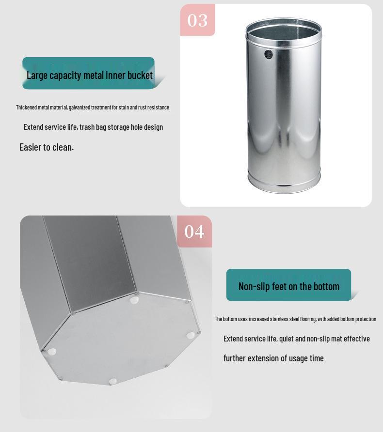 Large Capacity Stainless Steel Anti-Fingerprint Trash Can with Ashtray for Hotel, KTV, Club, and Shopping Mall
