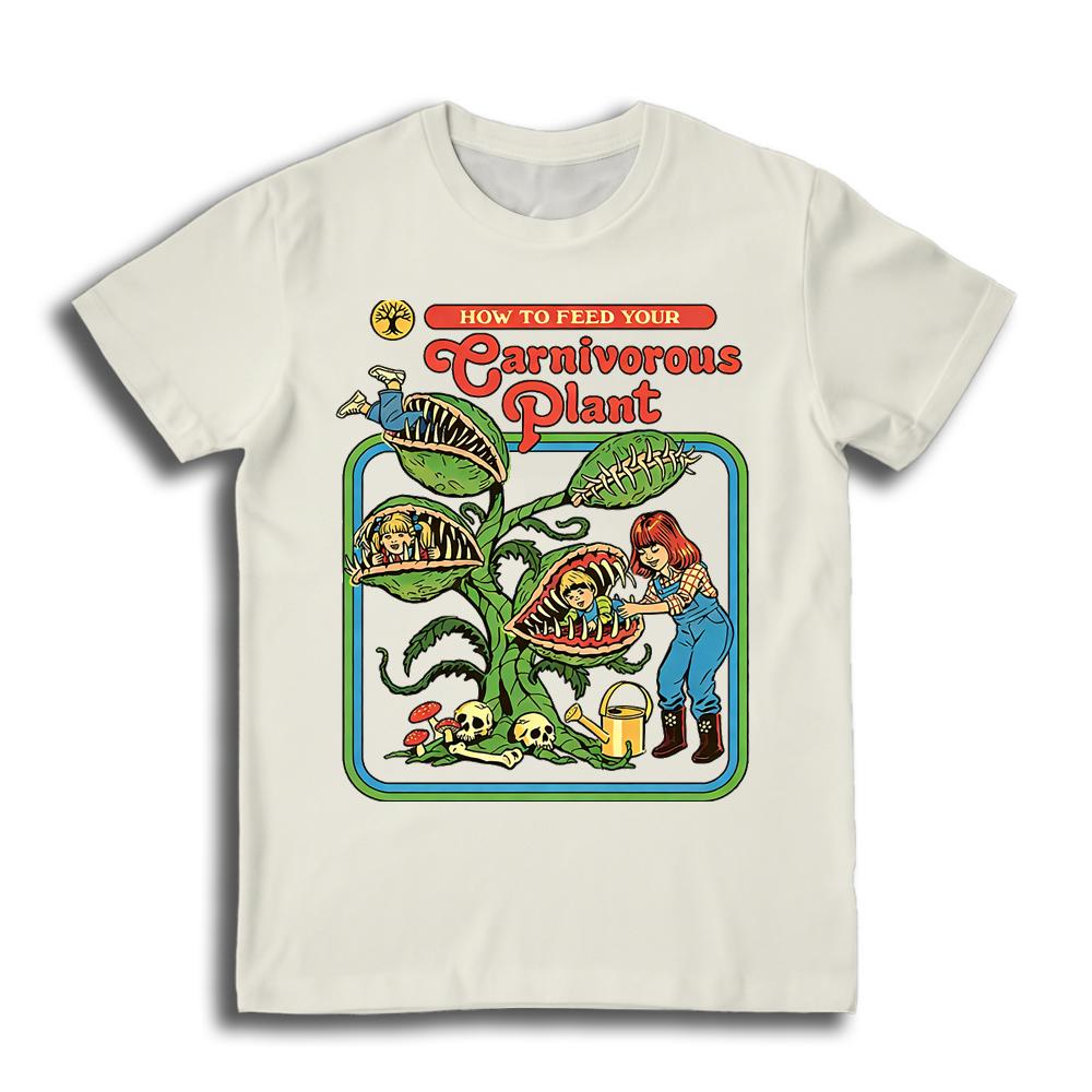 Fun Carnivorous Plant Feeding Guide Pattern Tshirt Mens Retro Style ShortSleeve Tee Summer Street Casual Crew Neck Top