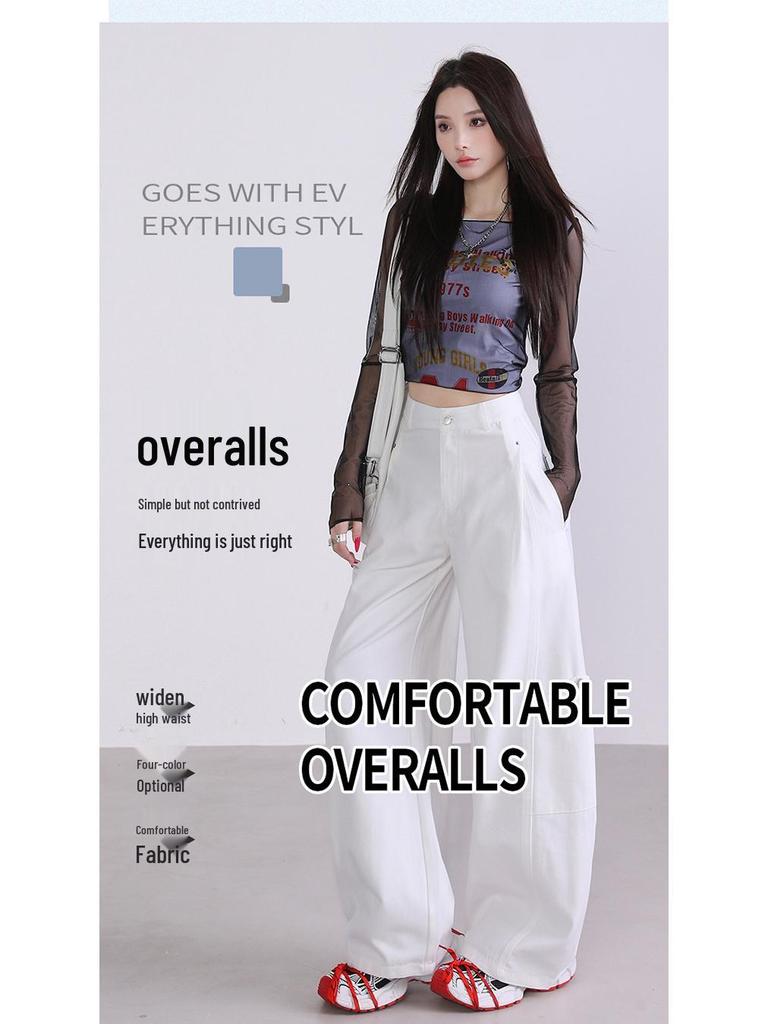 2025 Autumn Women's Spliced Wide-Leg Cargo Pants with Large Pockets