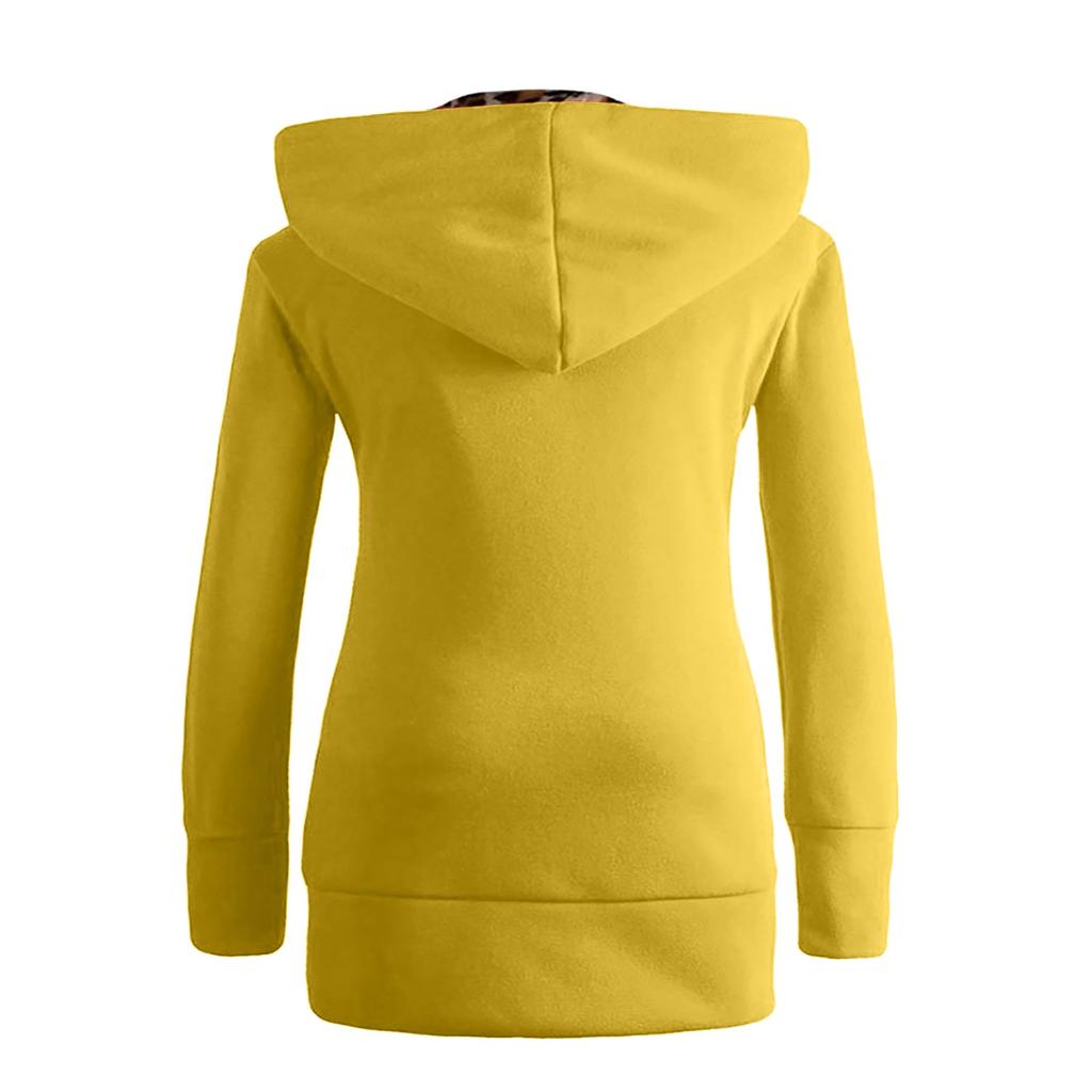 Women Plus Velvet Thicker Hooded Sweatshirt Leopard Zipper Coat Overcoat Outwear