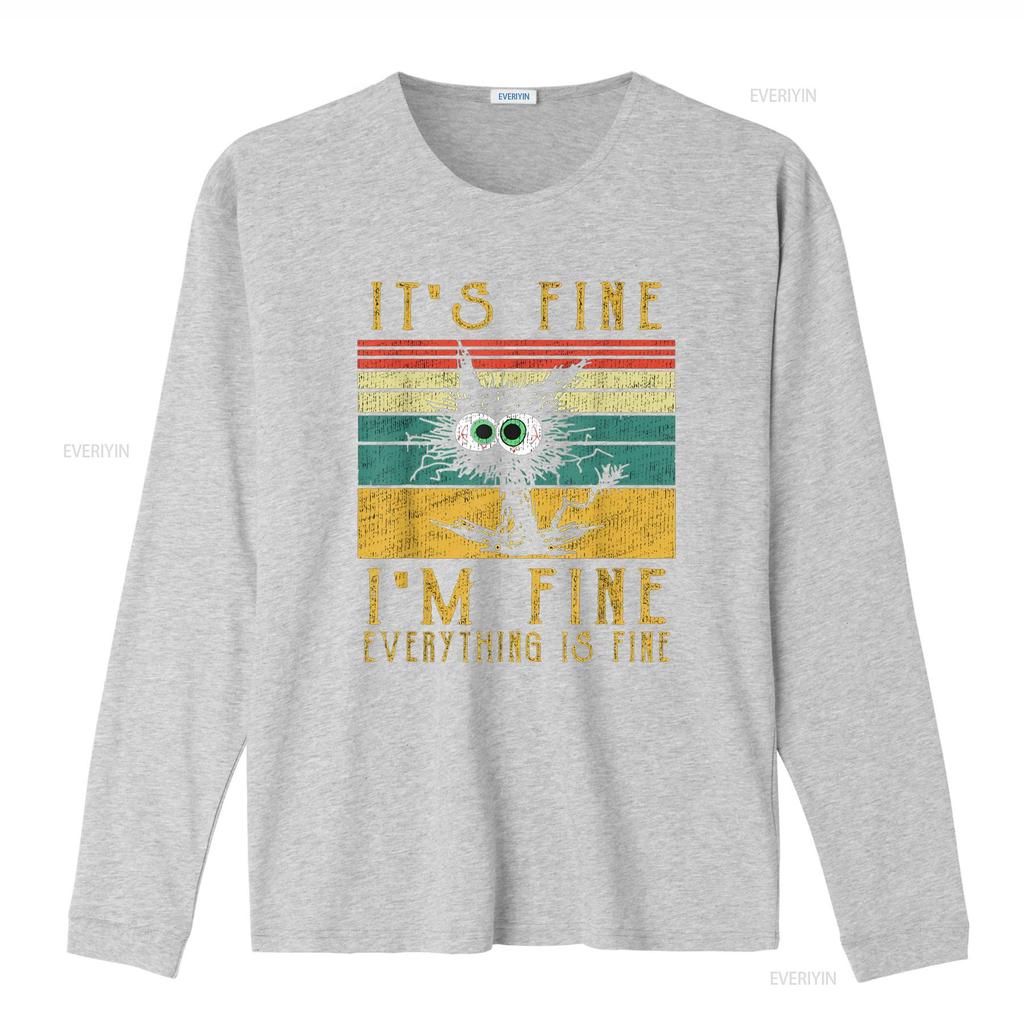 Funny CaT T Shirt It S Fine I M Everything Is Vintage Washed Casual Unisex Comfortable Stretched Versatile Fashion Streetwear