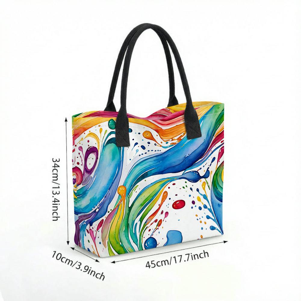  Colorful Watercolor Print Tote Bag Large Capacity Daily Shoulder Handbag for Women