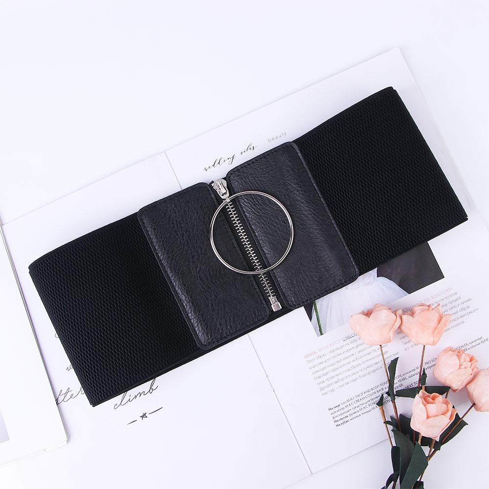 Body Metal Circle Ring Waist Strap Cummerbunds Zipper Elastic Belt Wide Waist Belt Female Waistband