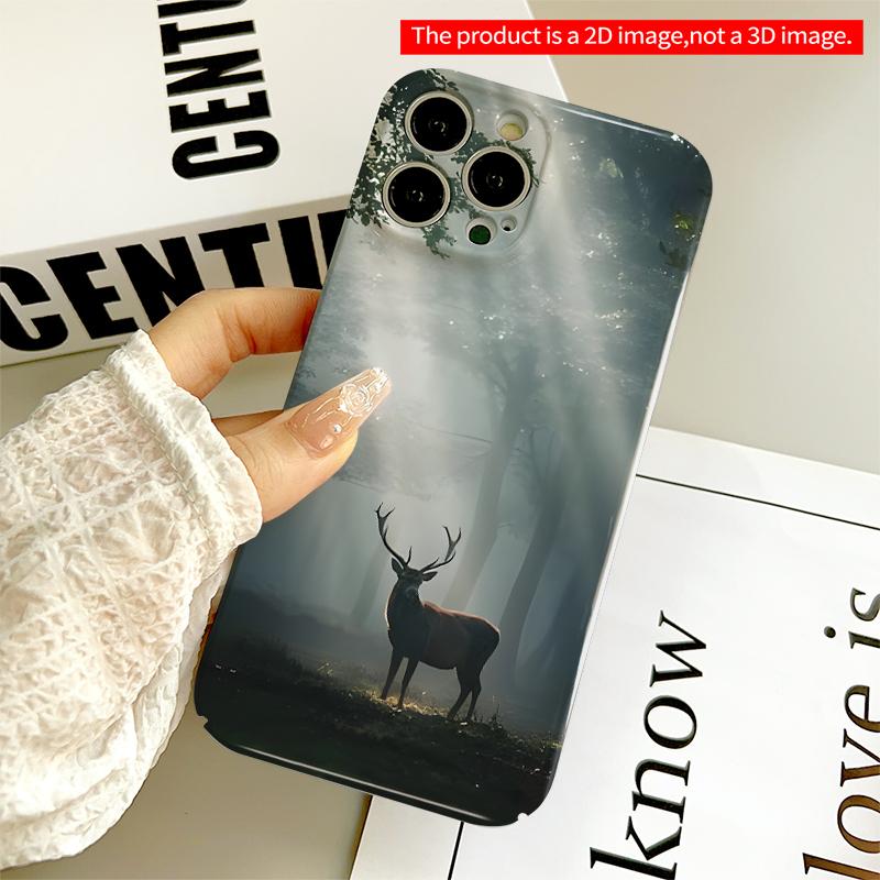 2DFlat Sunlight Through Forest Deer Silhouette All inclusive film hard iPhone case, compatible with iPhone 18 Pro Max 17 16 15 14 13 12 11