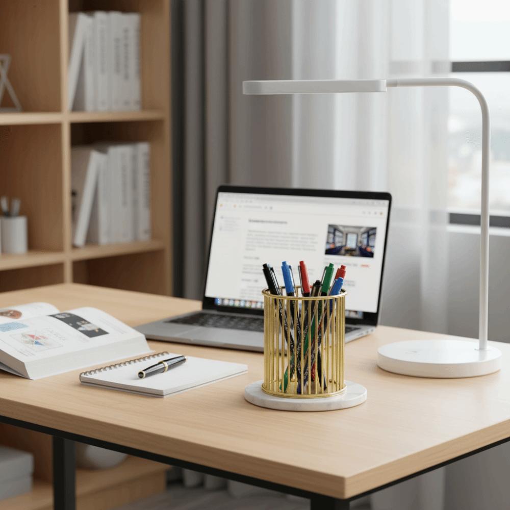 Gold Color Pen Holder Metal Material Pencil Organizer Storage Bucket Desktop Organizer  Office Use