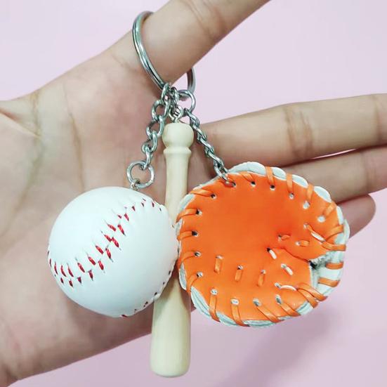 Baseball Keychain Pendant Zinc-Iron Alloy Wood Faux Leather Baseball Bat Cap Team Gift Baseball Fan Accessory