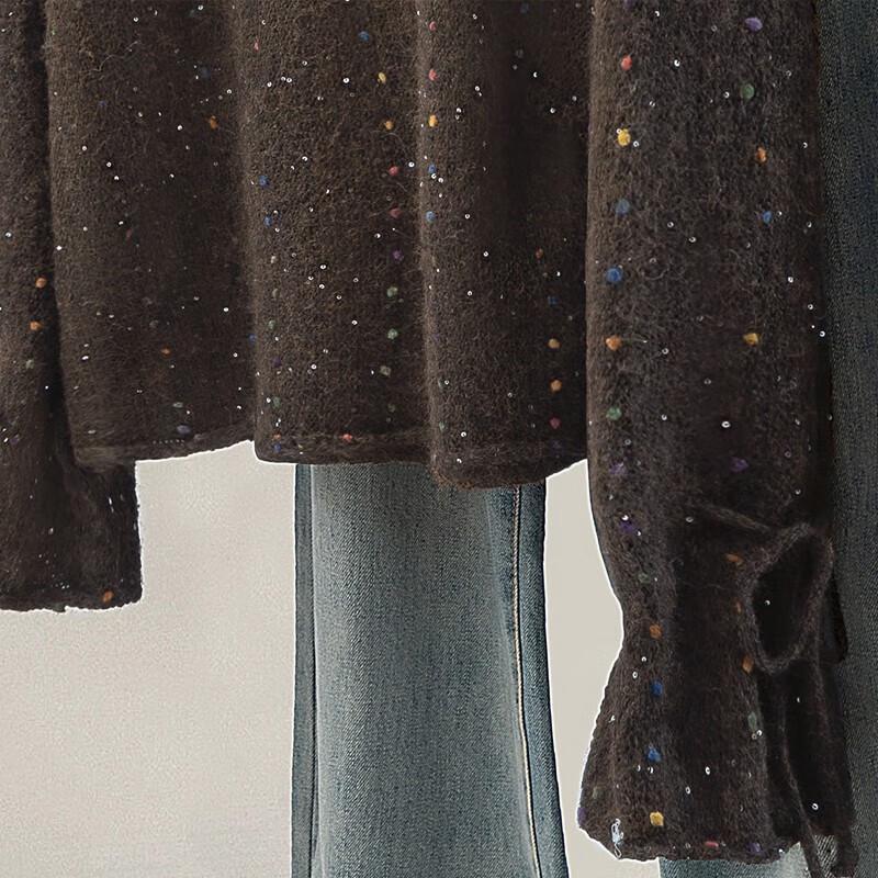 Women's V-Neck Long Sleeve Loose Knit Sweater with Sequins