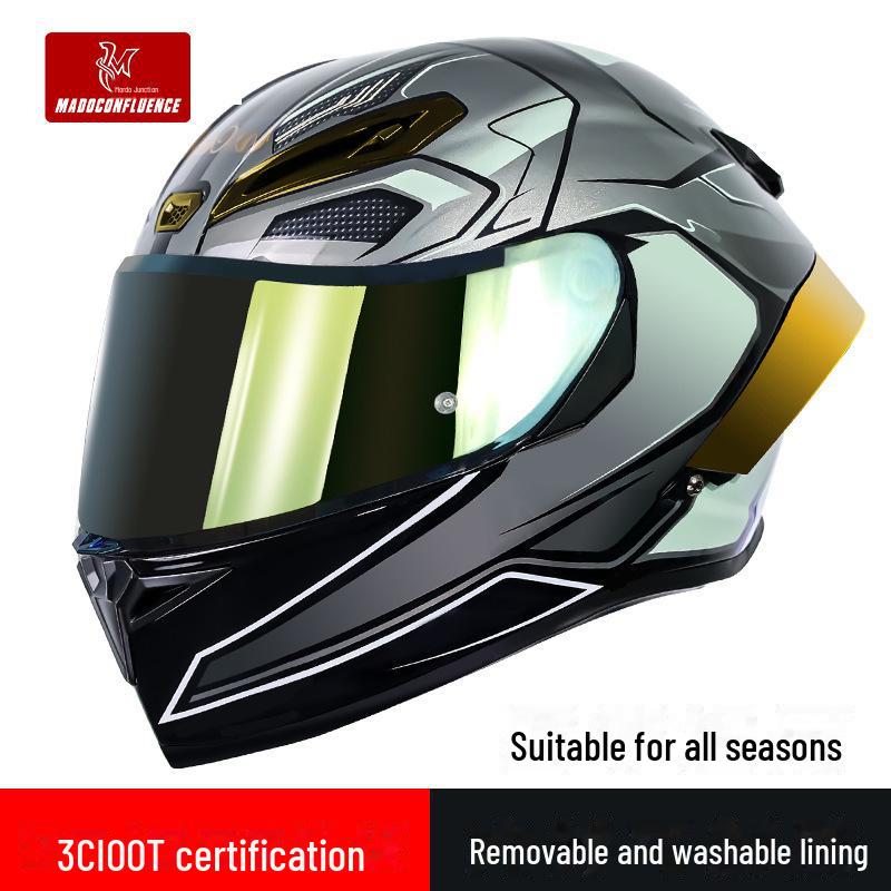 3C Certified Men's Carbon Fiber Full-Face Motorcycle Helmet, Double Lens, All-Season