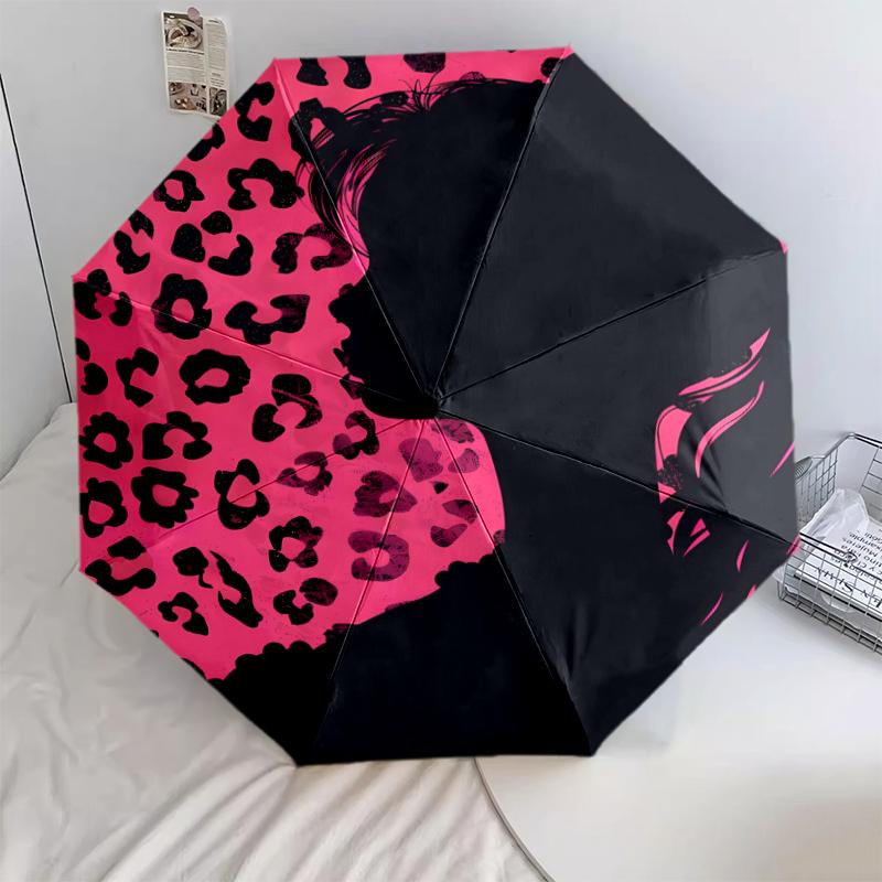 

1 PC Automatic Folding Umbrella - Rose Pink Gradient Leopard Pattern, Portable & Foldable Design with 8 Ribs, Christmas Birthday Gifts