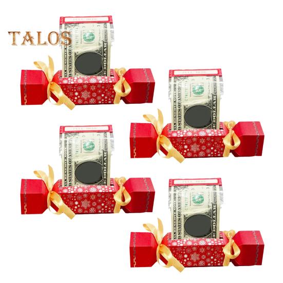4Pcs Christmas Surprise Money Pull Pouch DIY Cash Pull Out Box with Ribbons Holiday Money Holder for Cash Gift Pull