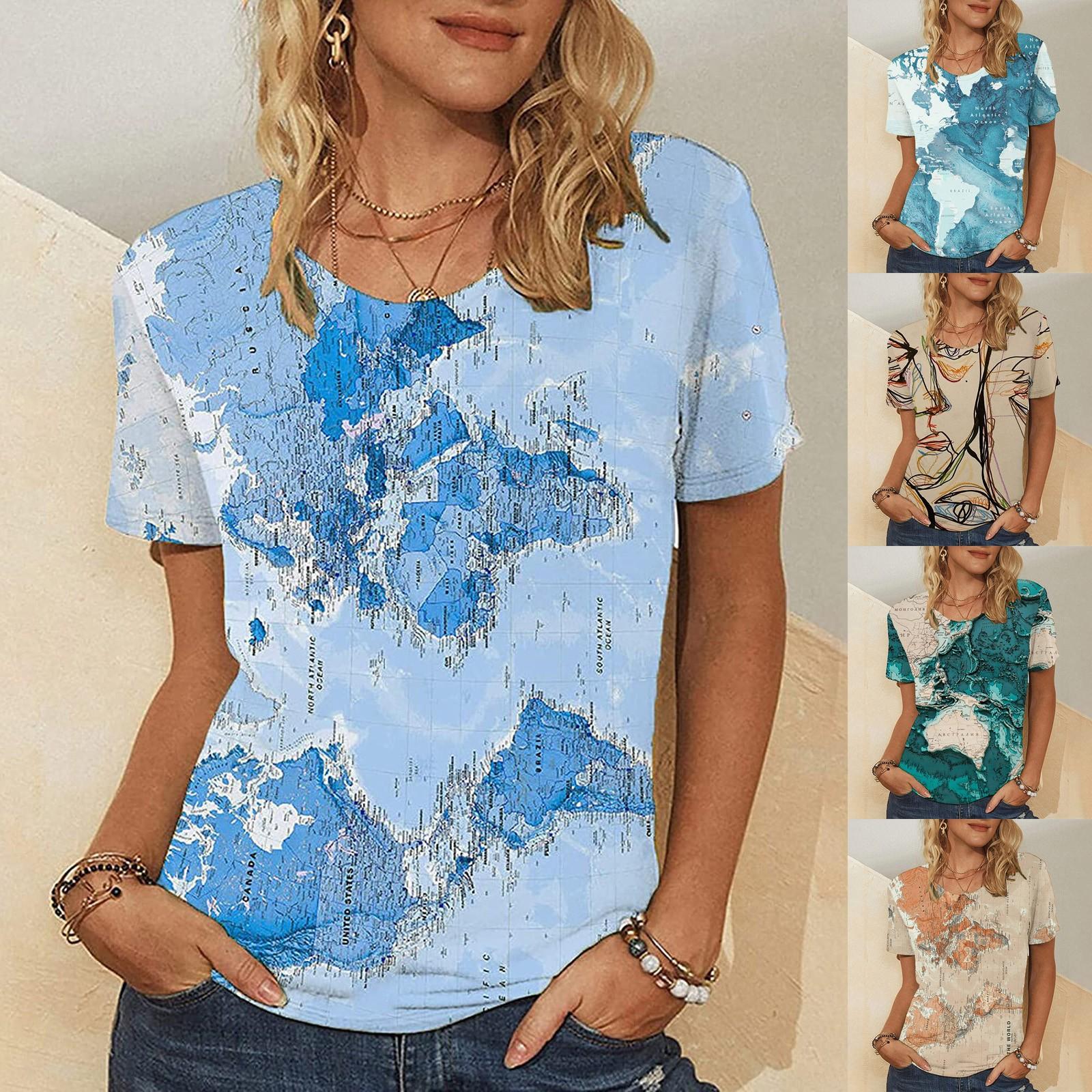 

Женская повседневная модная летняя футболка с короткими рукавами и принтом