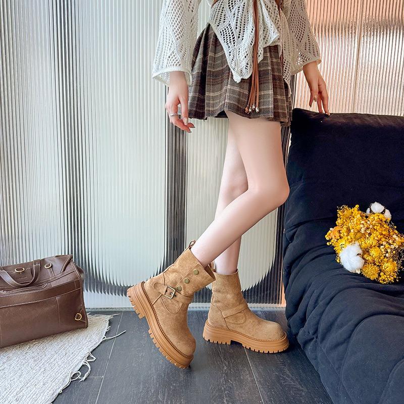 Retro two-wear belt buckle Martin boots women's new thick-soled versatile western cowboy thin boots