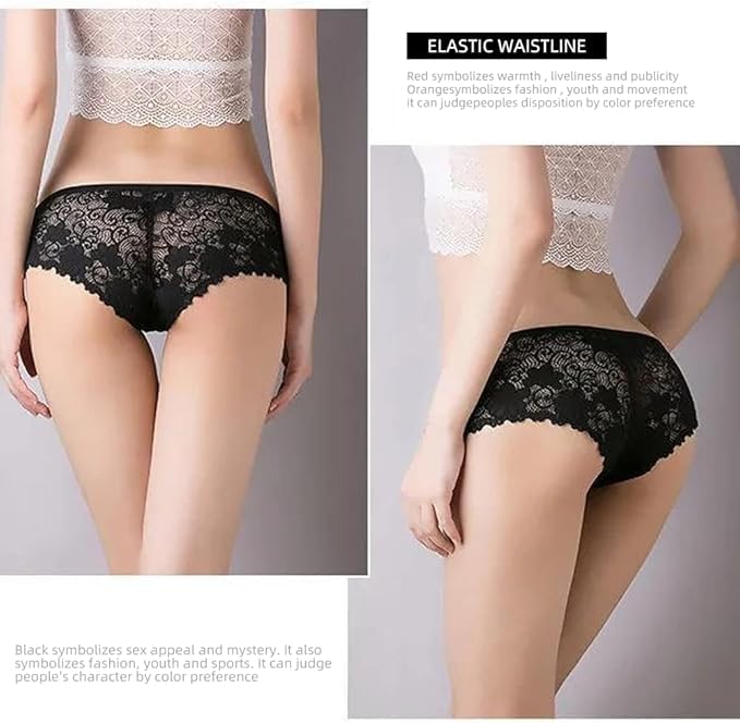 HINICE Plain Sexy Women's All-Lace Half-Back Panties, Underwear, Hip-Hugging, Non-Slip, Stretch, Sheer, 5-Pack (Size LL)