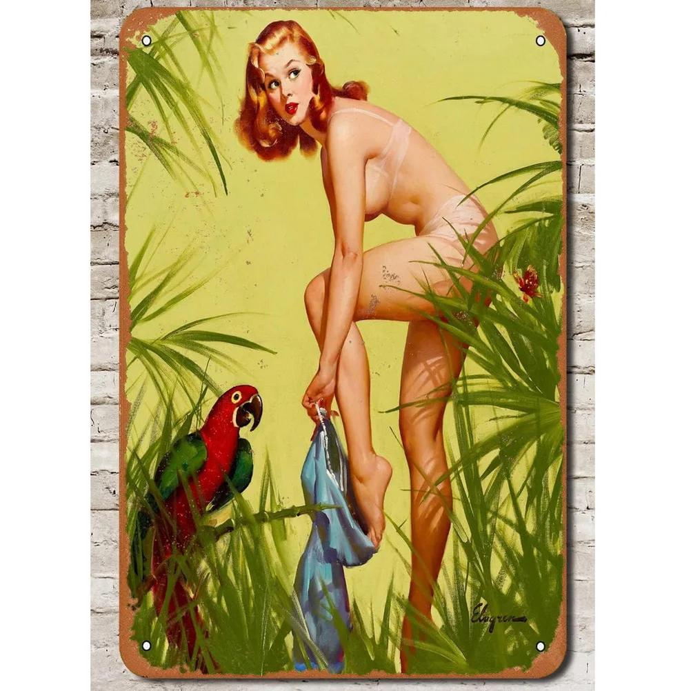 Vintage Metal Signs Pinup Girls Wall Decor for Bathroom Laundry Man Cave Home Bars Garage Cafe Clubs Retro Posters Plaque