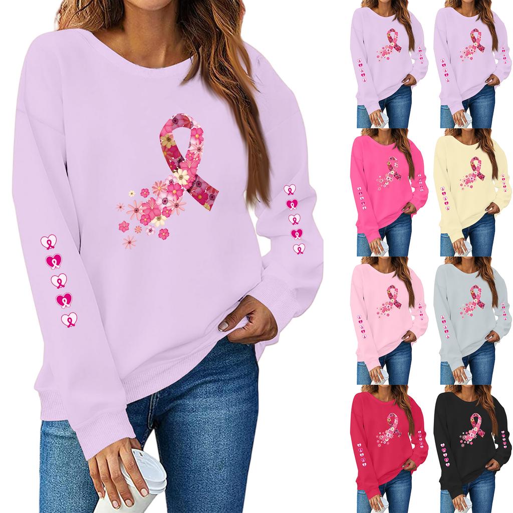 Breast  Sweatshirts For WomenRibbon Breast  Shirt Cute Dog Graphic  Long Sleeve Tops