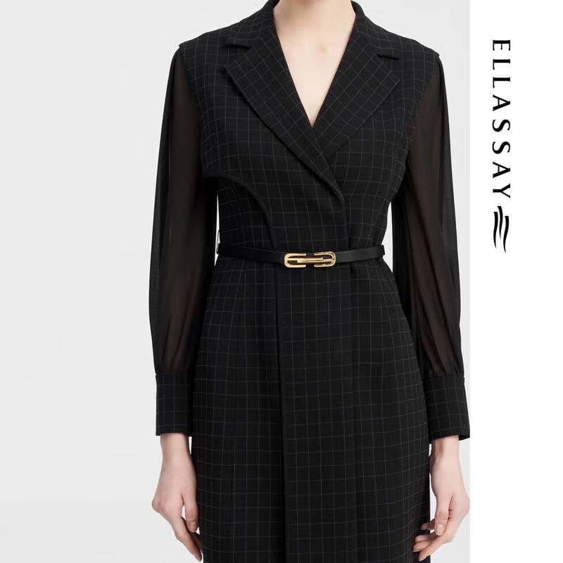 ELLASSAY Women's Black Plaid Shirt Dress