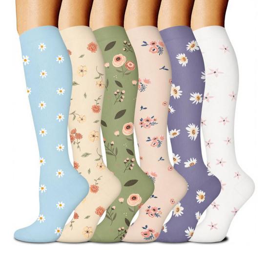 6 Pairs Sport Socks Soft Breathable Non-Slip Compression Socks Functional Support Calf Stockings Exercise Yoga Daily Wear