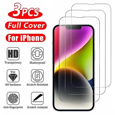3Pcs Full Cover gehärtetes Glas für Apple iPhone 13 11 12 14 15 Pro Max Displayschutzfolie für iPhone 14 15 Plus Schutzfolie