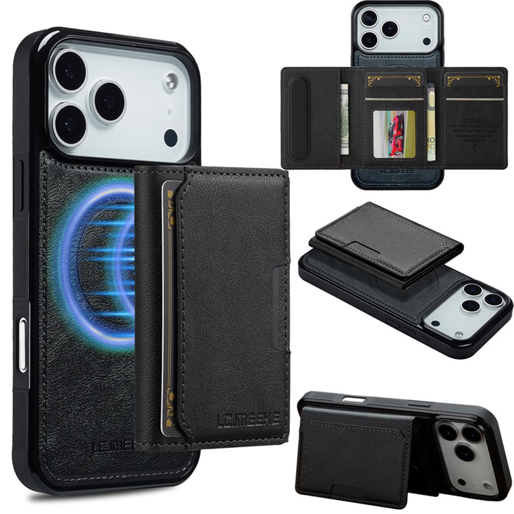 

Magnetic Flip Leather Phone Case for iPhone 17 Pro Max Air 16 16E 15 14 13 12 11 Pro Max 17E Plus Card For MagSafe Wallet Cover iPhone17 Pro чорний