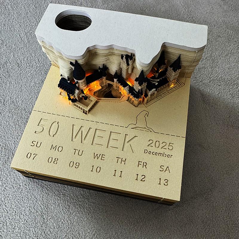 

Творческий календарь-наклейка «Волшебный замок Хогвартса» на 2025 год со светом, 3D, разорванный вручную, календарь-замок, подарок на день рождения