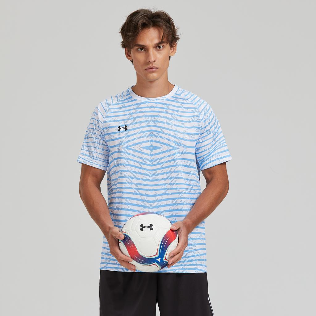 Under Armour Dopamine Print Simple Logo Sports Striped Crew Neck Short Sleeve T-Shirt Unisex Tops Blue 24500510-465