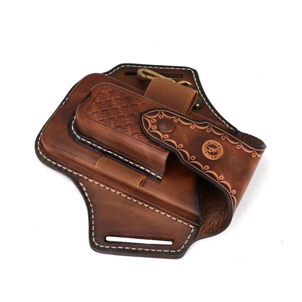 TOURBON Leather Phone Pouch with Belt Tool Pouch for and Keys Loop, Pliers, Pens, Flashlights,