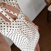 Vintage Polka Dot Dress Women 2026 Summer Hollow Out Stand Neck Short Sleeve Mini Dresses Lady New Sexy Slim Party Vestidos