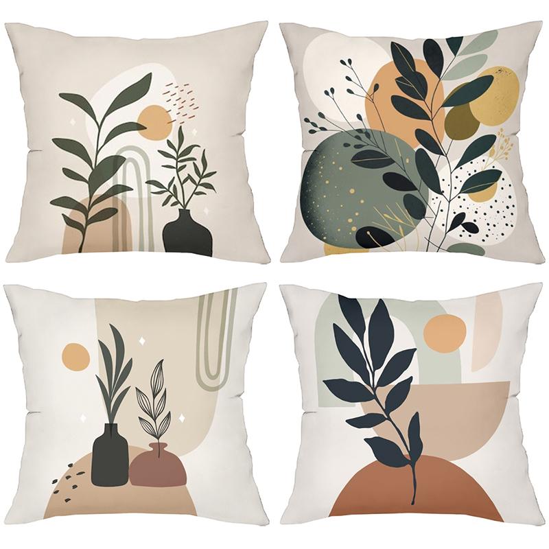 Modern Plant Pattern Throw Pillow Cushions Set Polyester Pillowcase, Sofa Decorative Cushion Cov Headboard Pillow