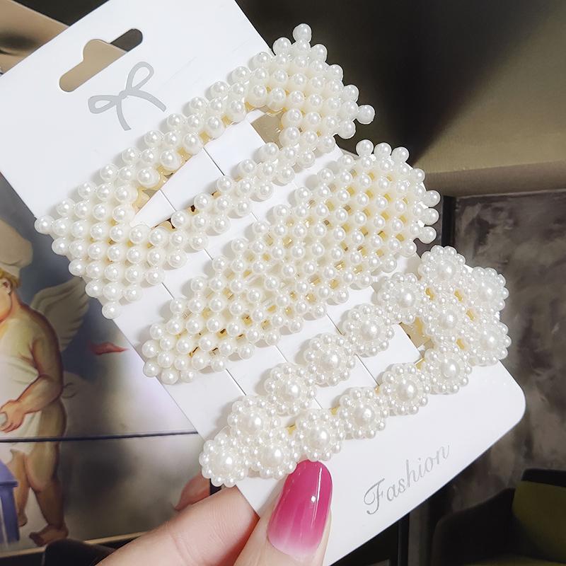 Pearl Hair Clip For Women Korean 3/4pcs Geometric Hairpins Set Hair Berrettes Girl Hairgrip Side Clip Hair Accessories