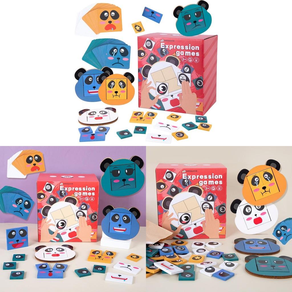 Building Kids Wooden Blocks Panda Expressions Matching Toy For Education Early