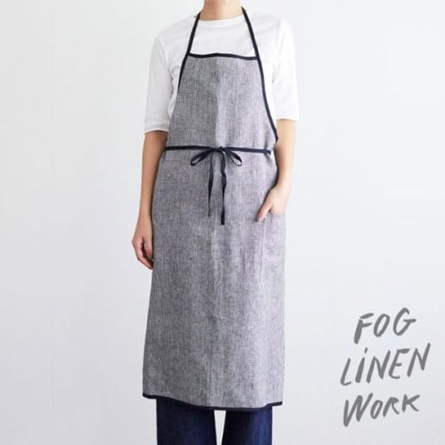 fog linen work Linen Piping Apron, Black and White Houndstooth, LKA117-BKCHE