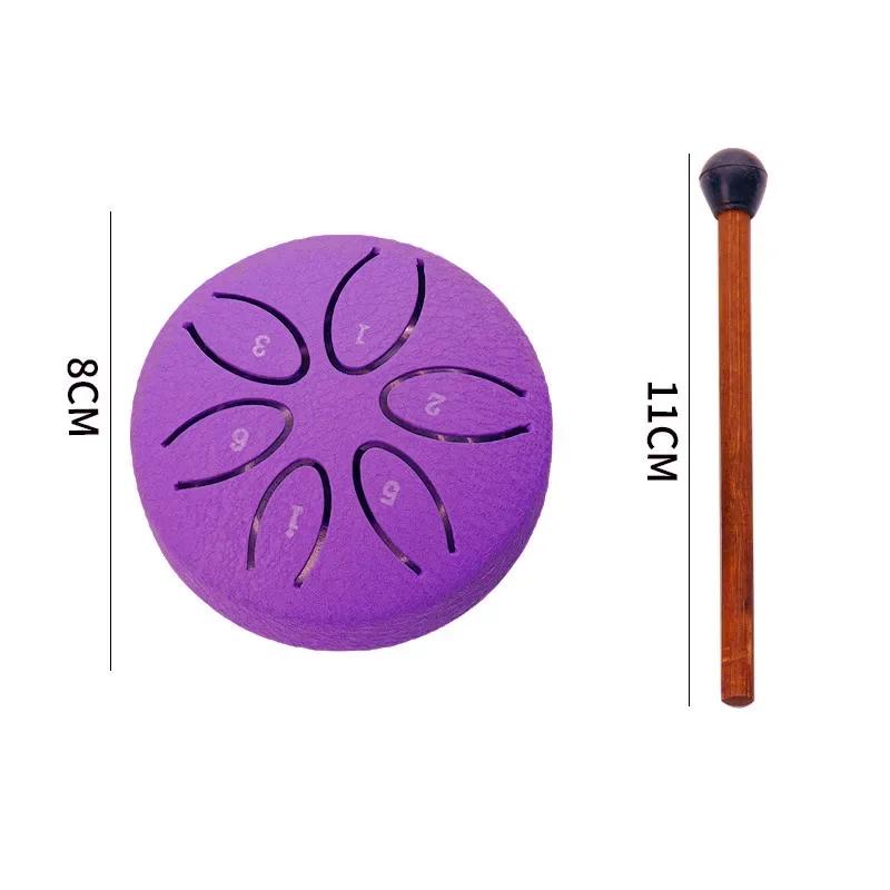 3-inch 6-tone Steel Tongue Drum Outdoor Rain Drum Instrument Mini Hand Drum with Drumstick Percussion Accessories Music